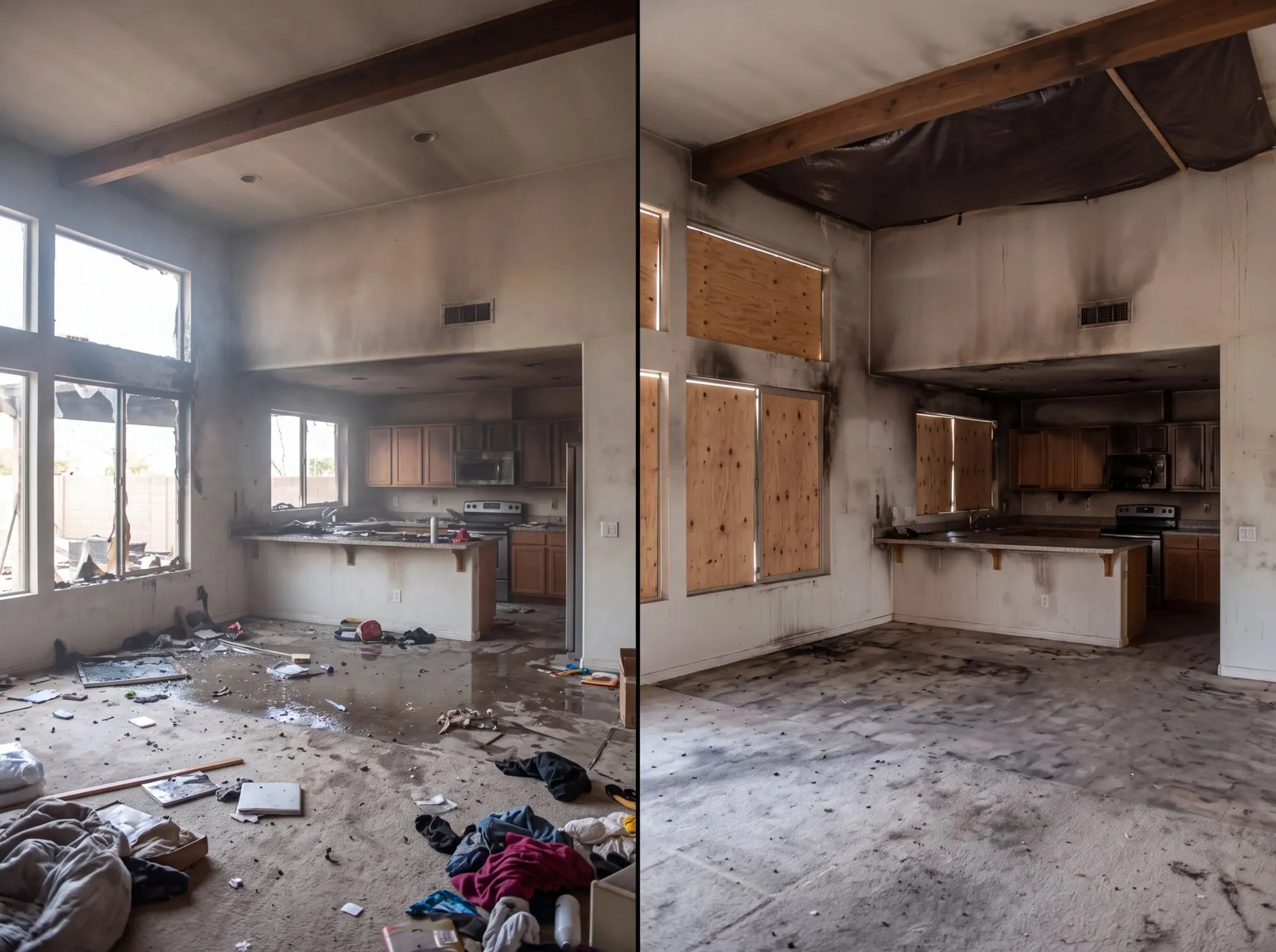 House fire board up before and after