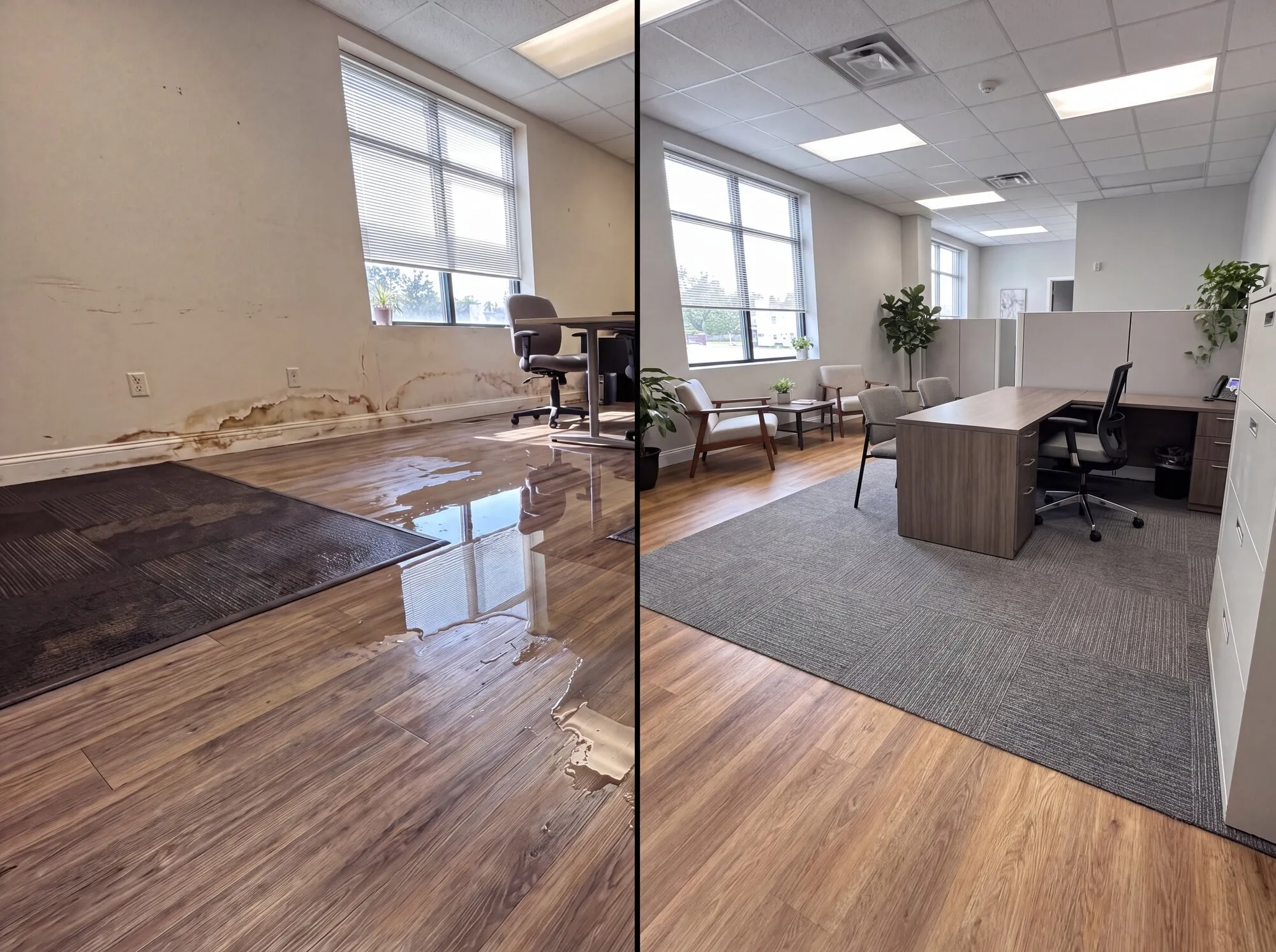 Local business flood restoration before and after