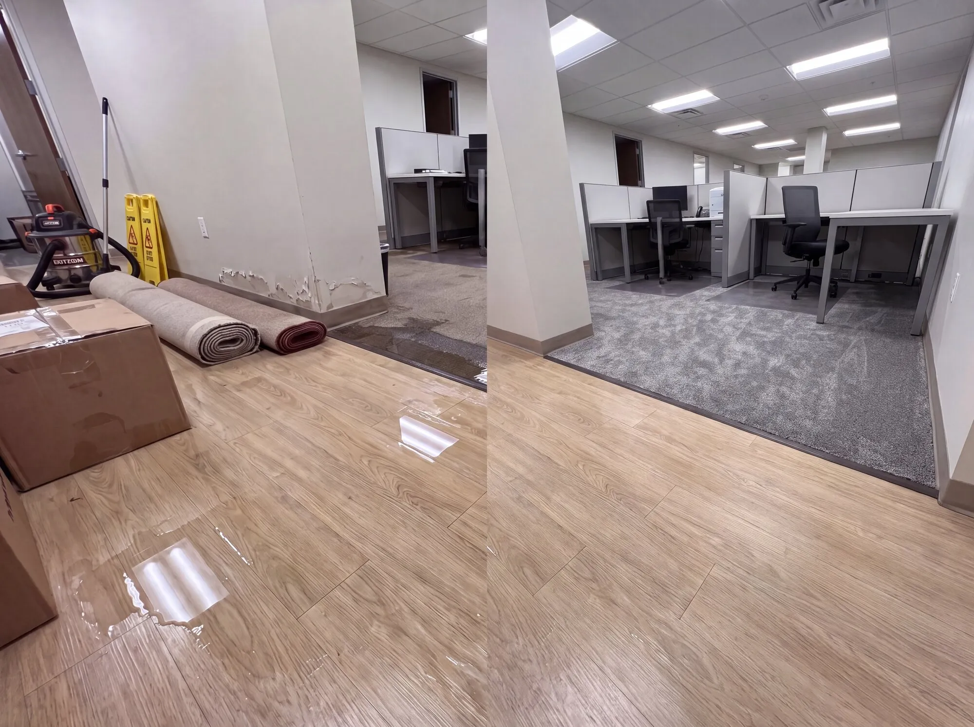 Office suite flood restoration before and after