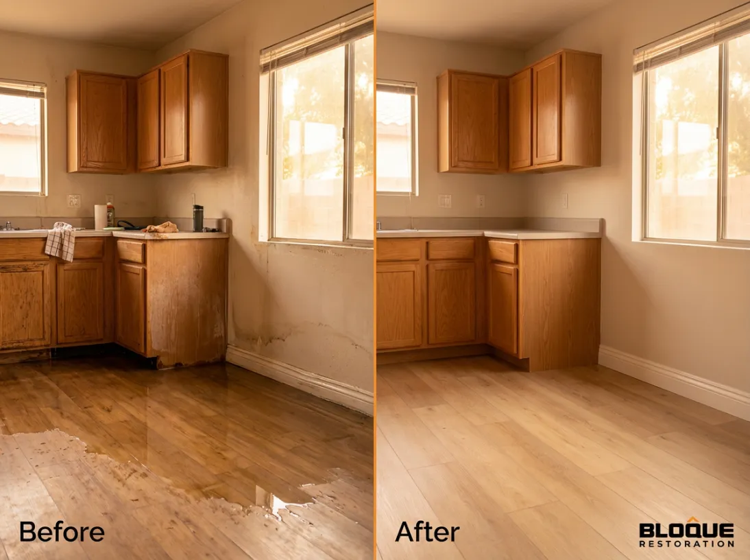 Water damage restoration before/after