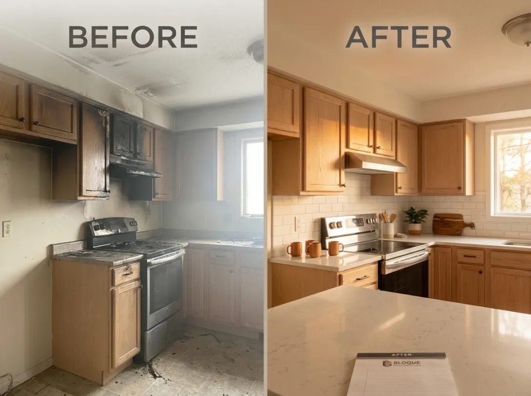 Fire damage restoration before/after